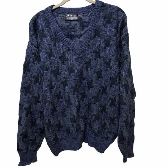VTG Jantzen 90s Men’s SZ Medium Grandpa Geometric Houndstooth Pullover Sweater - Picture 2 of 11